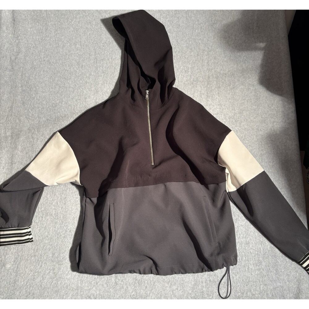 Avia Colorblock Pullover Hoodie 1/2 Zip Drawstring Hem Black Gray White S